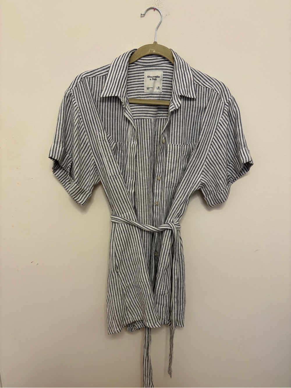 Abercrombie & Fitch Women's XS Button Down Tunic linen blend Stripes nautical